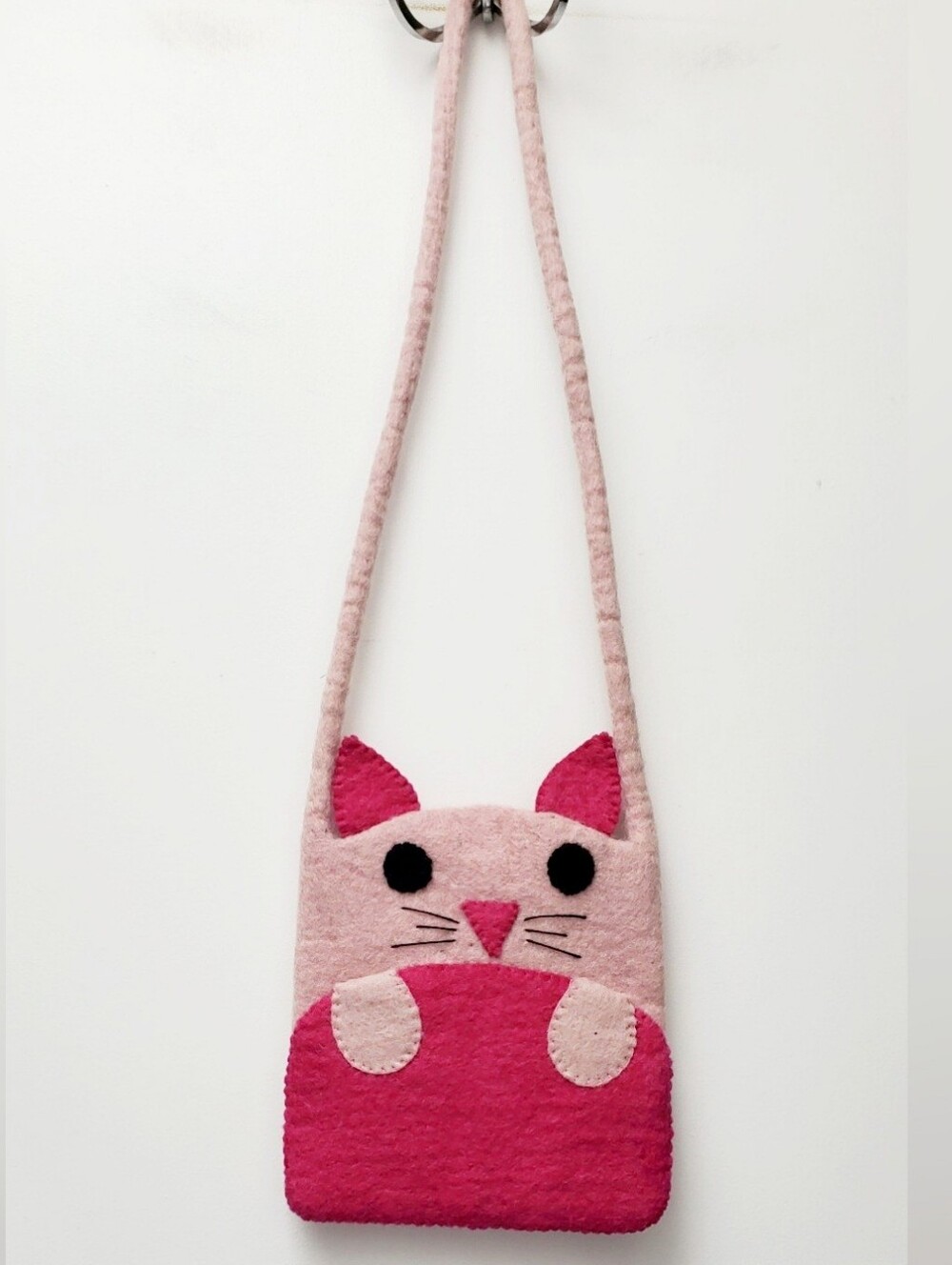 BNB Pink Felted Wool Kitty Cat Girls Purse Made In Nepal
